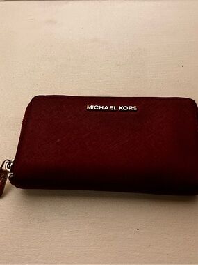 Michael Kors Saffiano Wallet in Burgundy with Gold Hardware